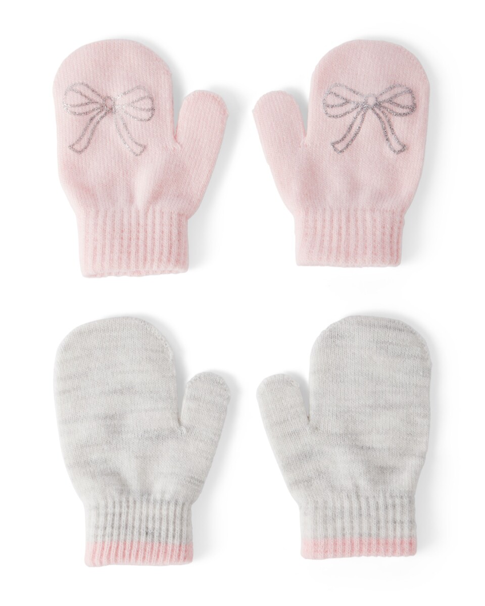 Pack dos pares de guantes mitones, diseño moñas 
