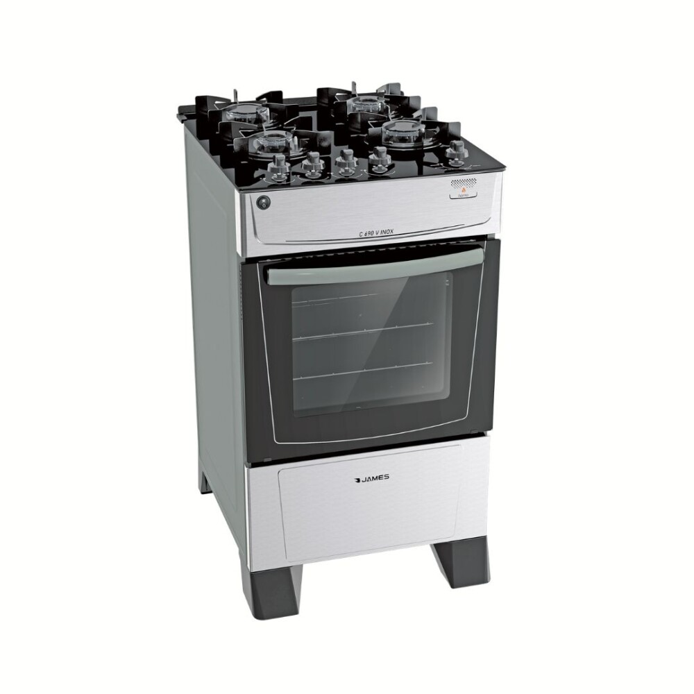 Cocina A Gas - James Mesa Vidrio Frente Inox Inox