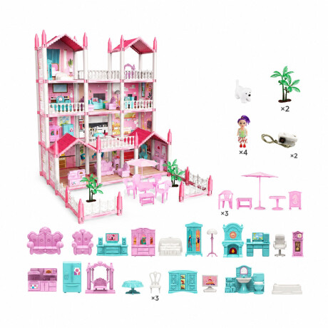Casa De Muñecas 3 Pisos Varios Espacios Muebles Y Accesorios Rosa