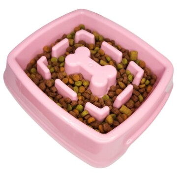 Plato Comedero Come Lento Perros Gatos Mascotas Plastico Color Variante Rosado