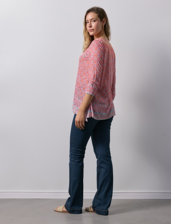 Blusa Det Cuello Printed ROJO/MULTI