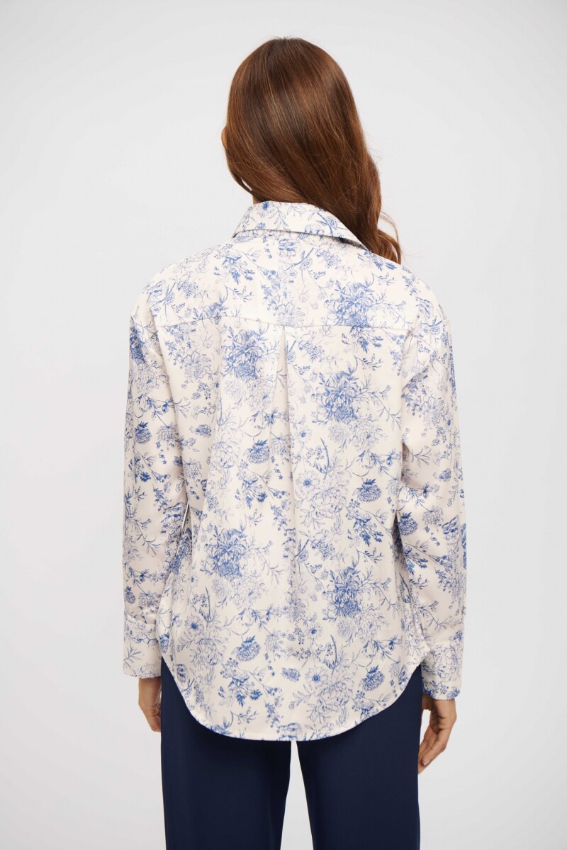 CAMISA AMPARO CRUDO FLORES AZUL
