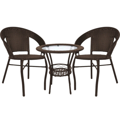Set Juego De Jardín Mesa + 2 Sillas Rattan Exterior Marron