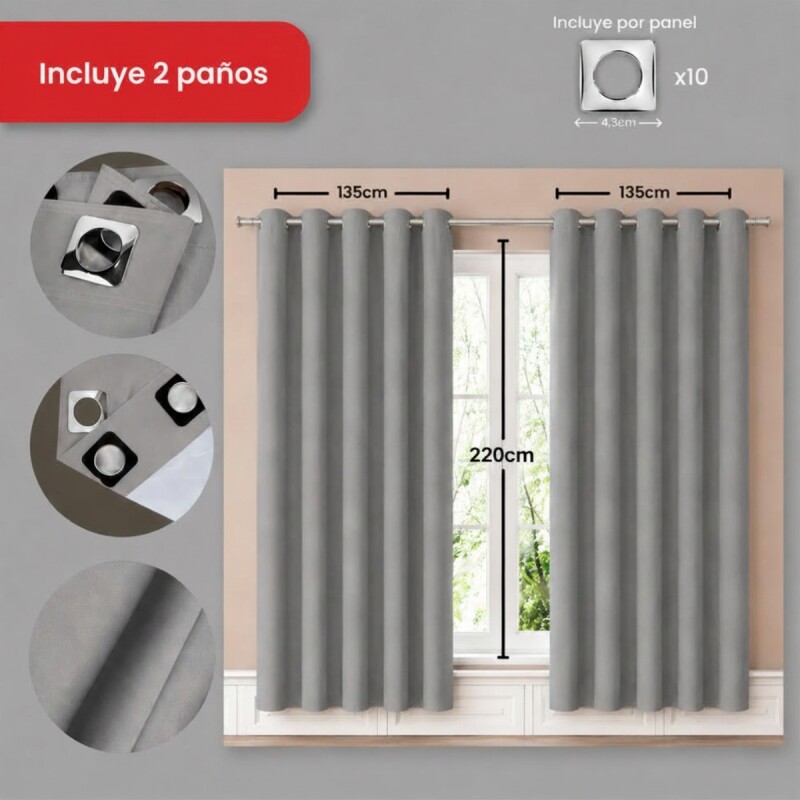 Cortina 100% Blackout set 2 paños 135 x 220 GRIS