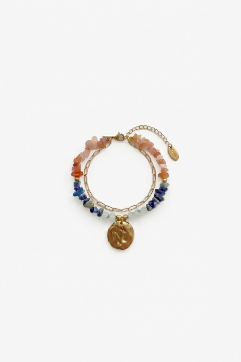 Pulsera piedras naturales con dije acero dorado