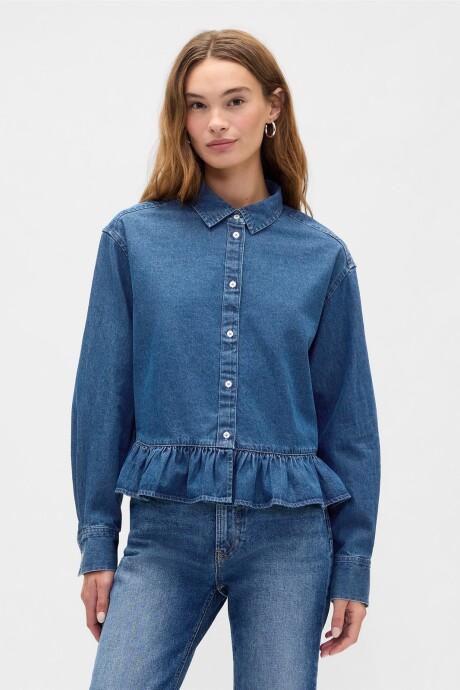 Camisa Con Volados Mujer Medium Wash