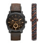 RELOJ FOSSIL FASHION SET ACERO CON PULSERA CUERO MARRON 0