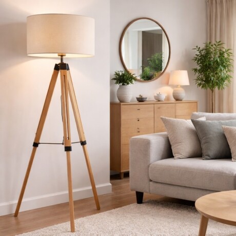 Luminaria de pie pantalla natural y madera estilo tripode -E27 158cm Luminaria de pie pantalla natural y madera estilo tripode -E27 158cm