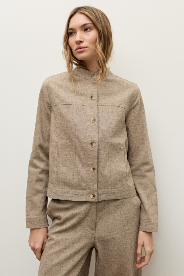 Chaqueta lino con botones chocolate melange