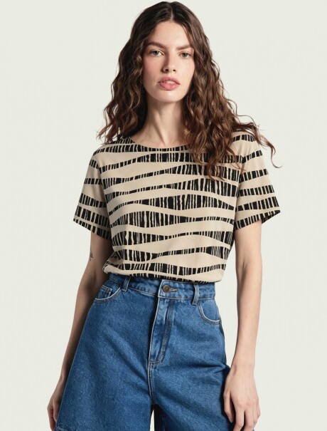 BLUSA ESTAMPADA DE MANGA CORTA BEIGE