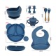 Set Alimentación Bebe Bpa Free Vajilla Silicona Comida Color azul