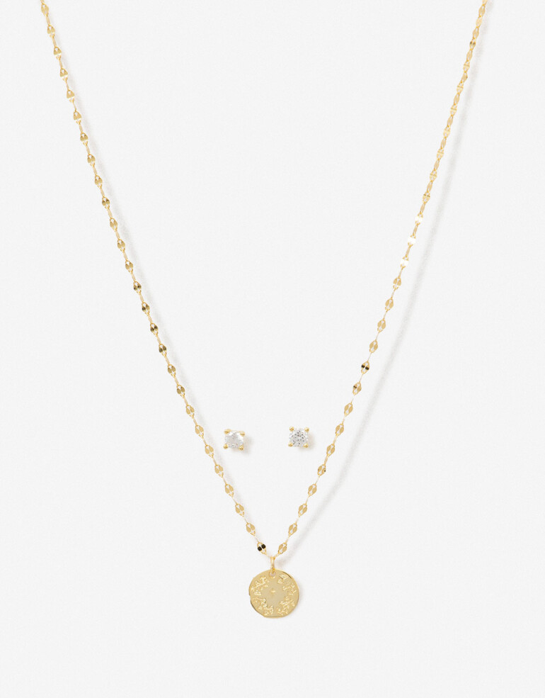 Bijouterie Set Exclusive Edition Set Aros Pasantes Y Cadena Plata 925 - Dorado