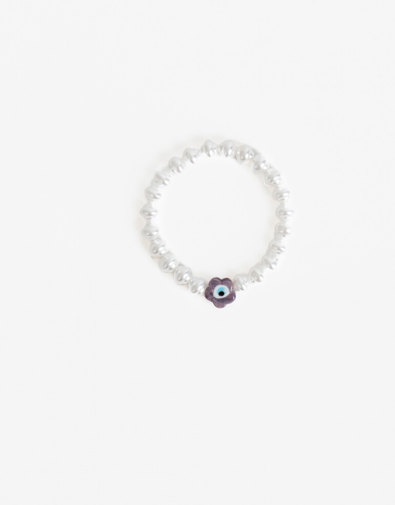 Pulseras Elásticas Perlas Pulsera Elástica Perlas Y Ojito - Blanco Crema