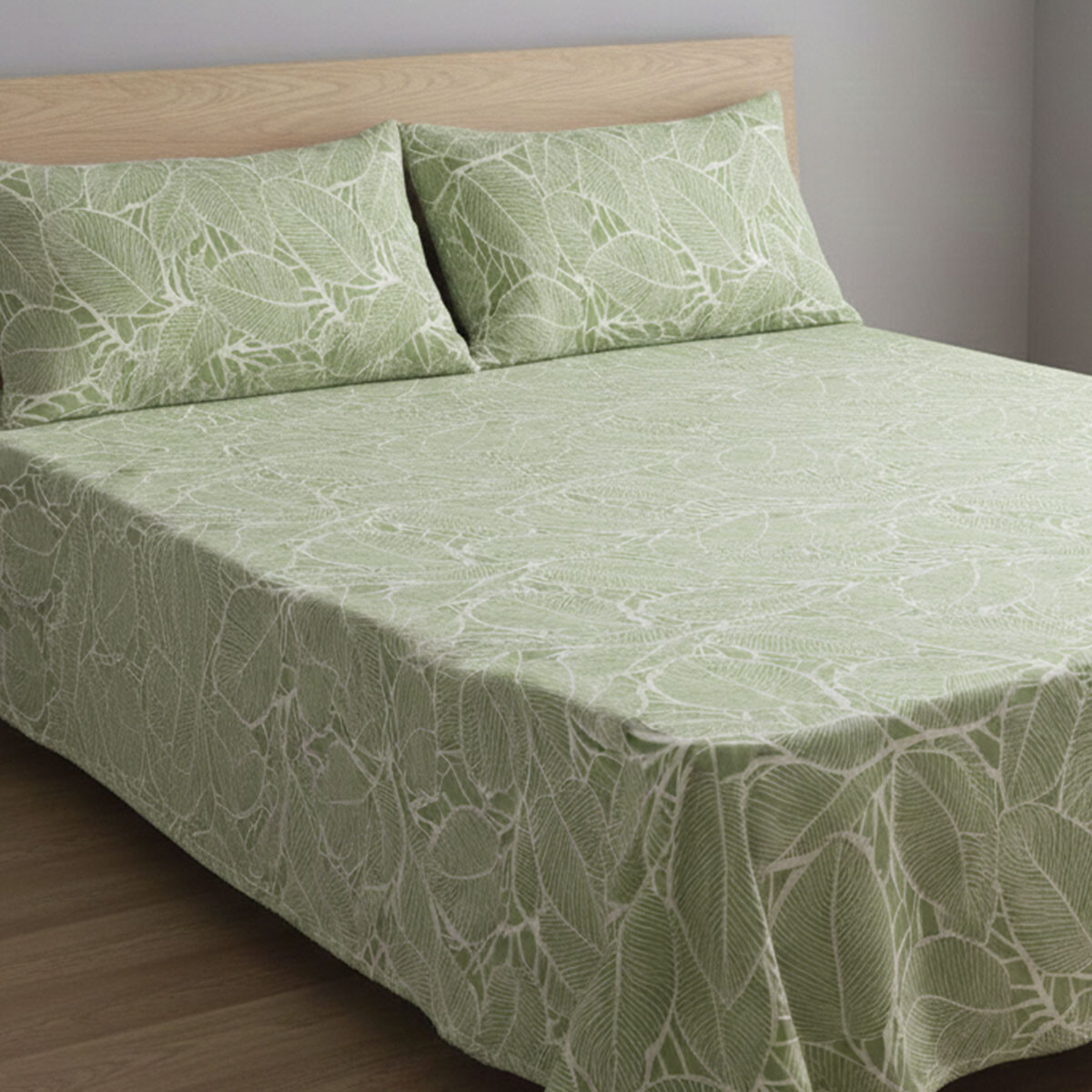 Juego Sábanas Queen Size Richmond House Estampada 100% Microfibra - 309-2 HOJAS VERDE 