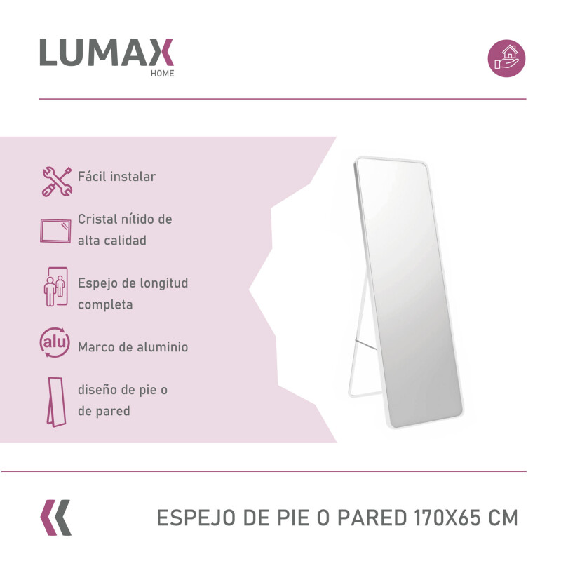 Espejo Glamour Lumax 170x65 Cm Para Living O Dormitorio De Pie O Pared Sofisticado Blanco