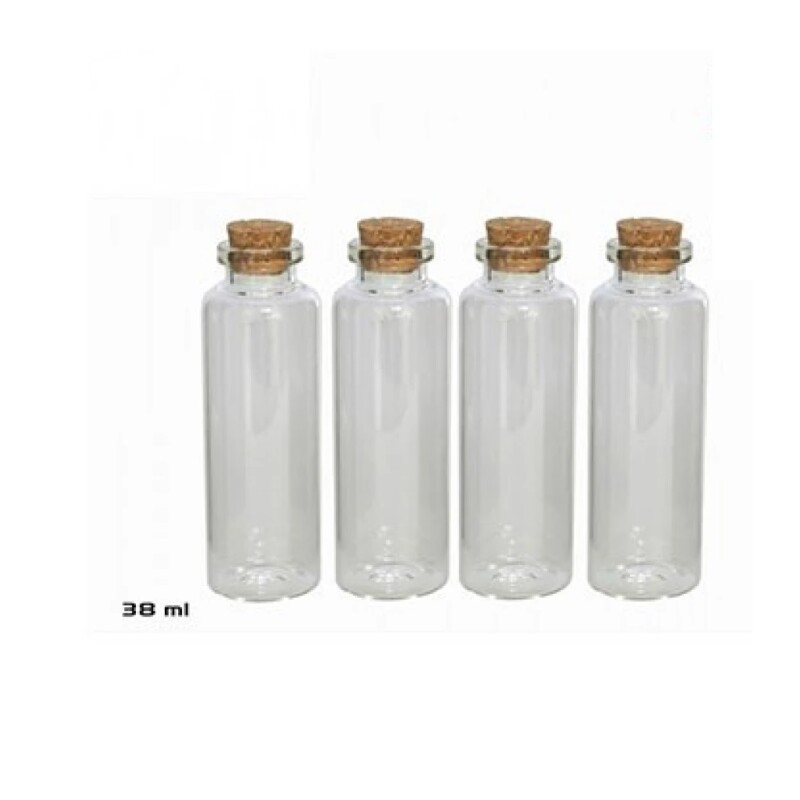 Set 4 Botellitas Transparentes con Corcho 32 ml SET BOTELLA X4 TRANS. T/CORCHO 32ML