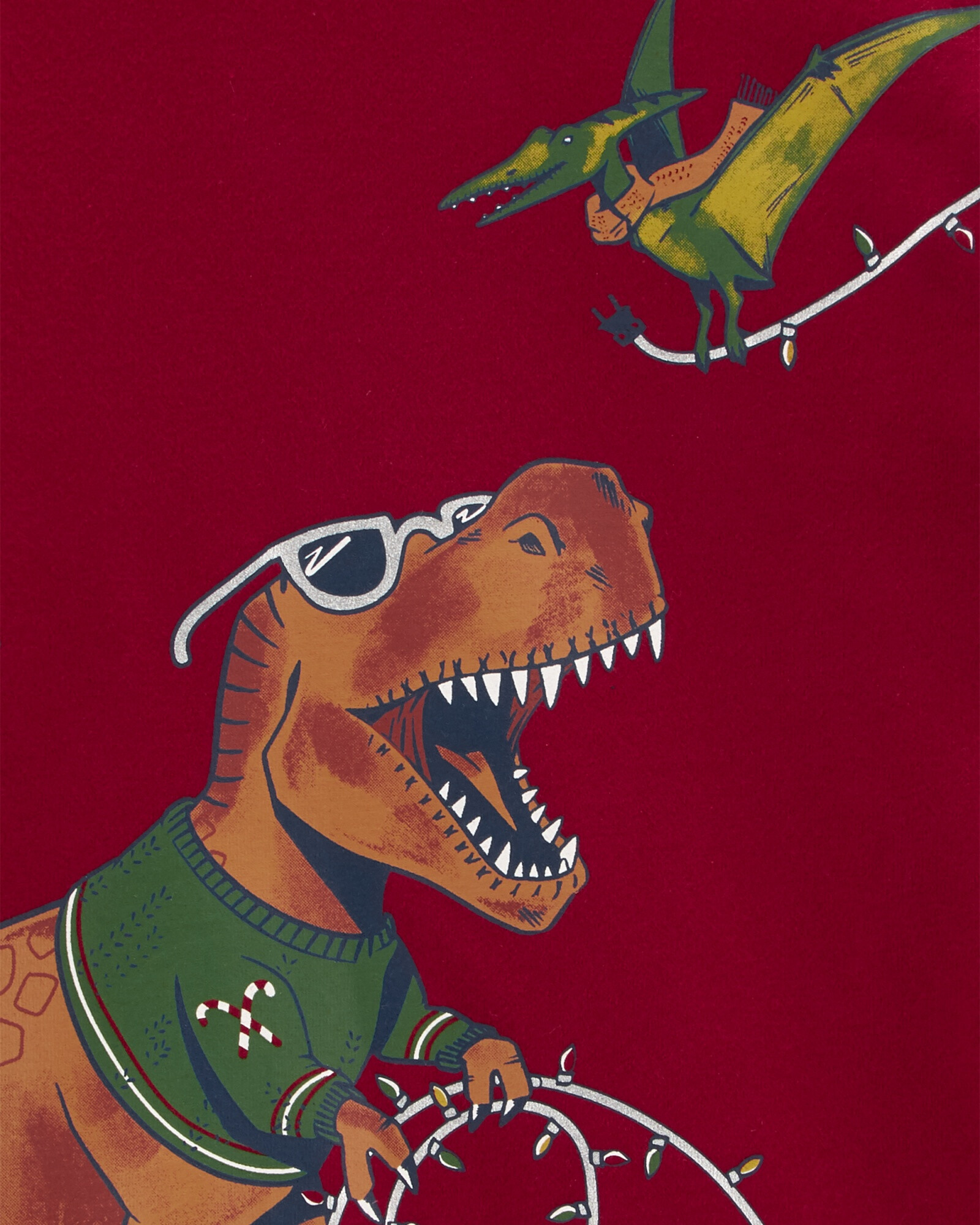 Remera de algodón manga larga estampa dinosaurio navideño Sin color
