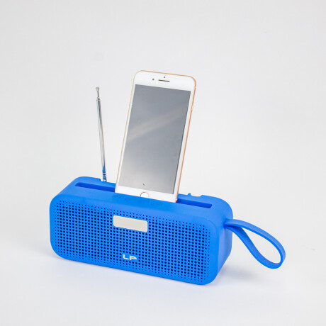 Parlante Con Porta Celular Bluetooth Fm Usb Sd A Batería Azul