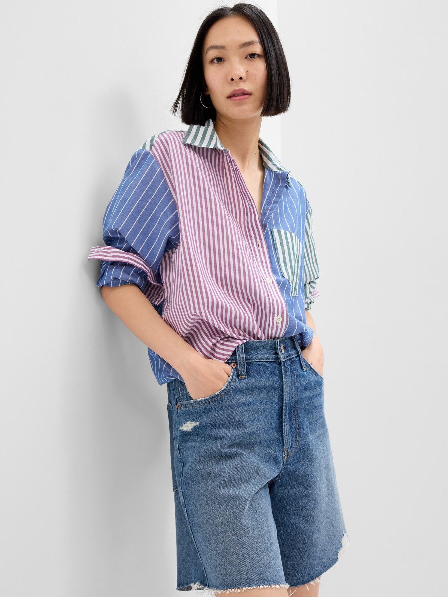 Camisa Poplin Oversize Mujer - Sp Mixed Stripe 