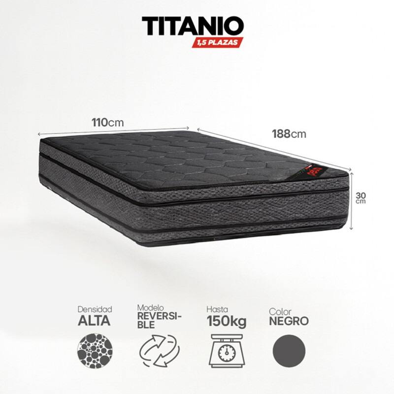 Colchon Espuma 1 Plaza Y 1/2 Petra Titanio 110x188cm 30cm Alto Colchon Espuma 1 Plaza Y 1/2 Petra Titanio 110x188cm 30cm Alto