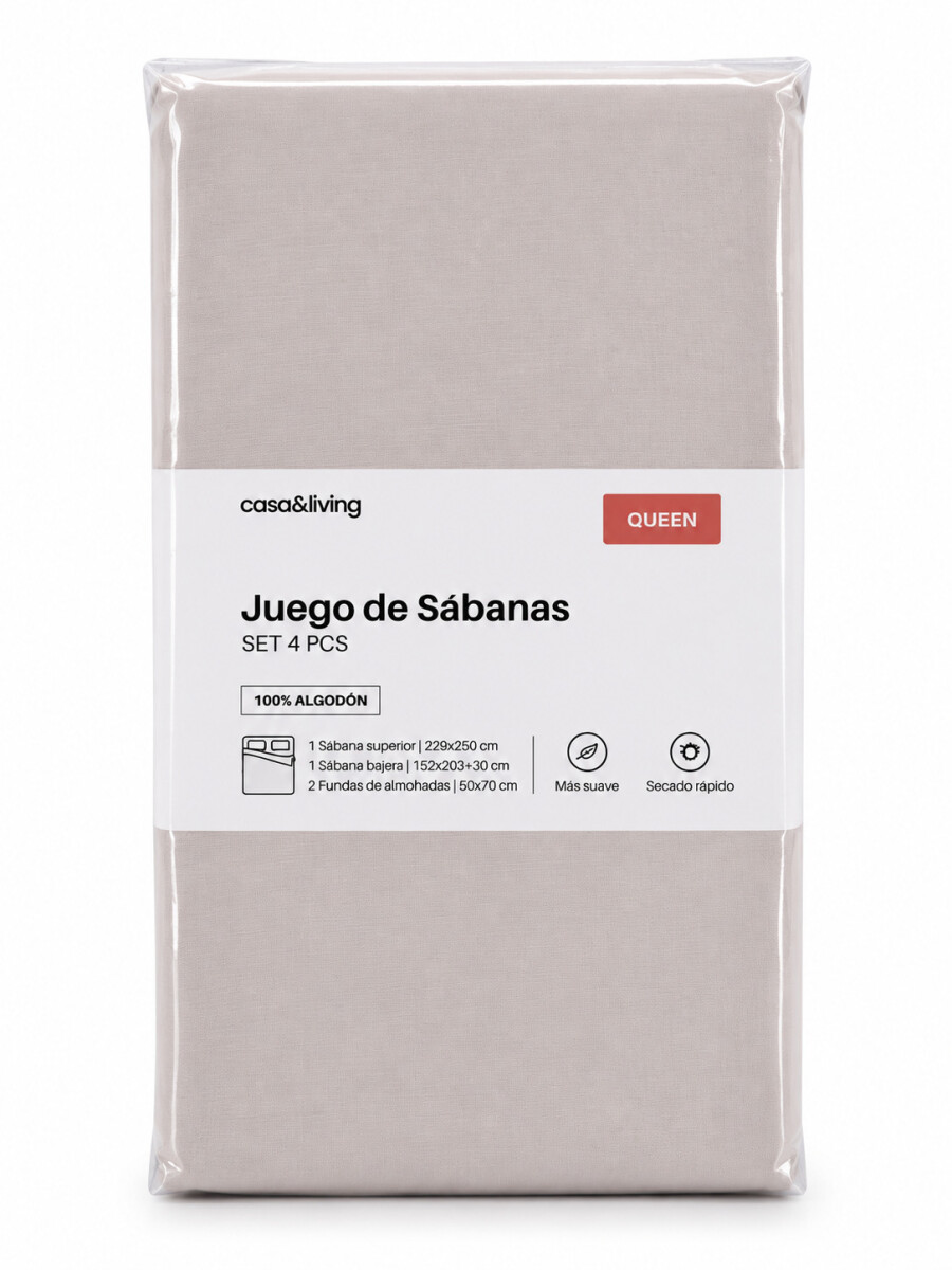 JUEGO DE SABANAS QUEEN - CREMA 