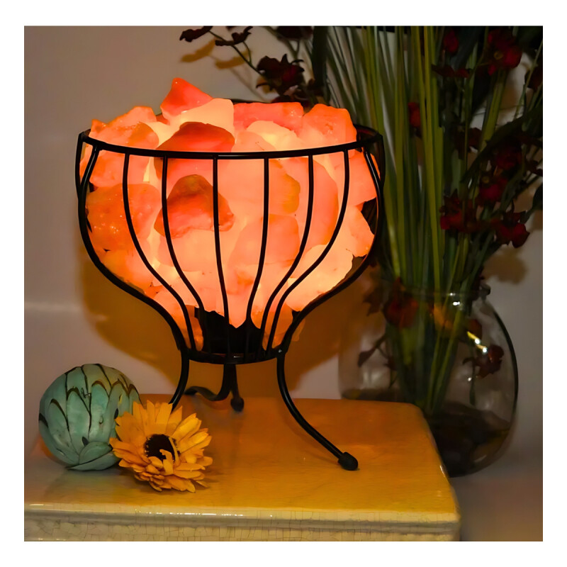 Lampara Sal Luz Del Himalaya Soporte De Metal Fanal Cesta! Naranja