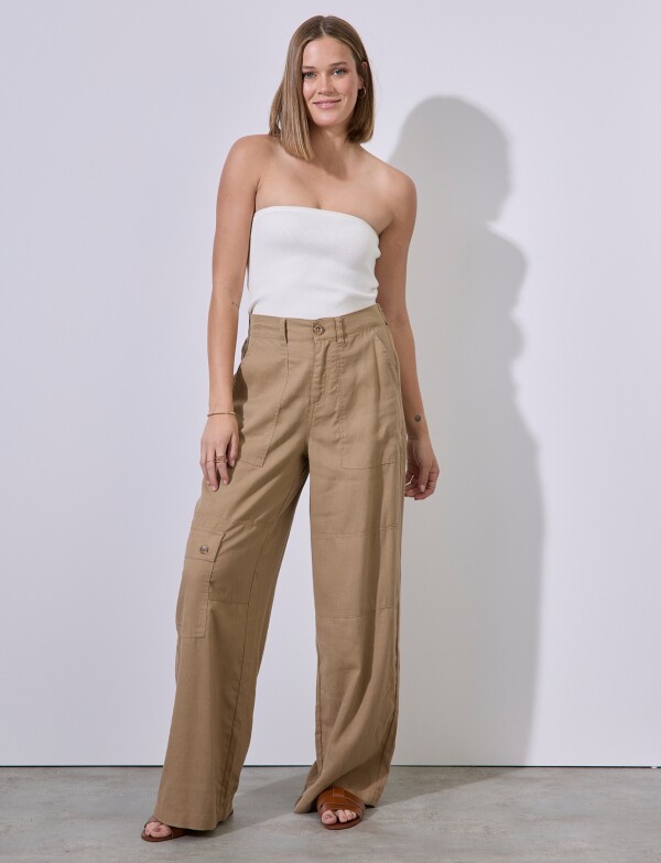 Pantalon Lino Cargo TOSTADO