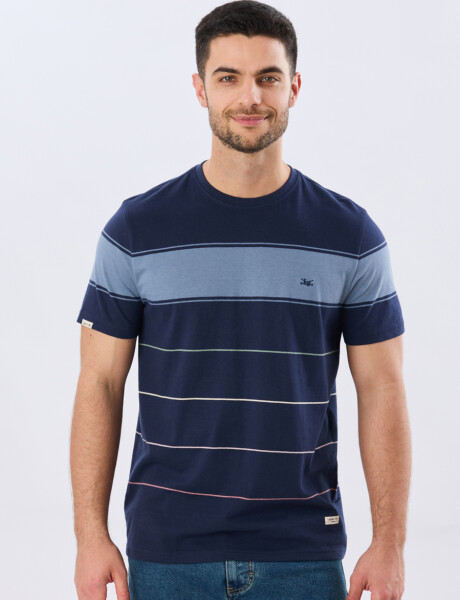REMERA RAYADA DE ALGODÓN Azul
