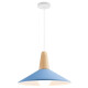 Lampara Colgante Metal Nordica Plato Deco Simil Madera Led Azul
