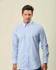 Camisa Sport Algodón Manga Larga Celeste Cuadro Blanco