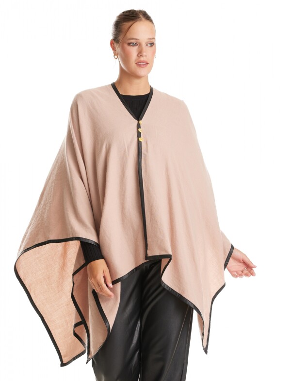 Ruana Botones Ribete ROSA OSCURO