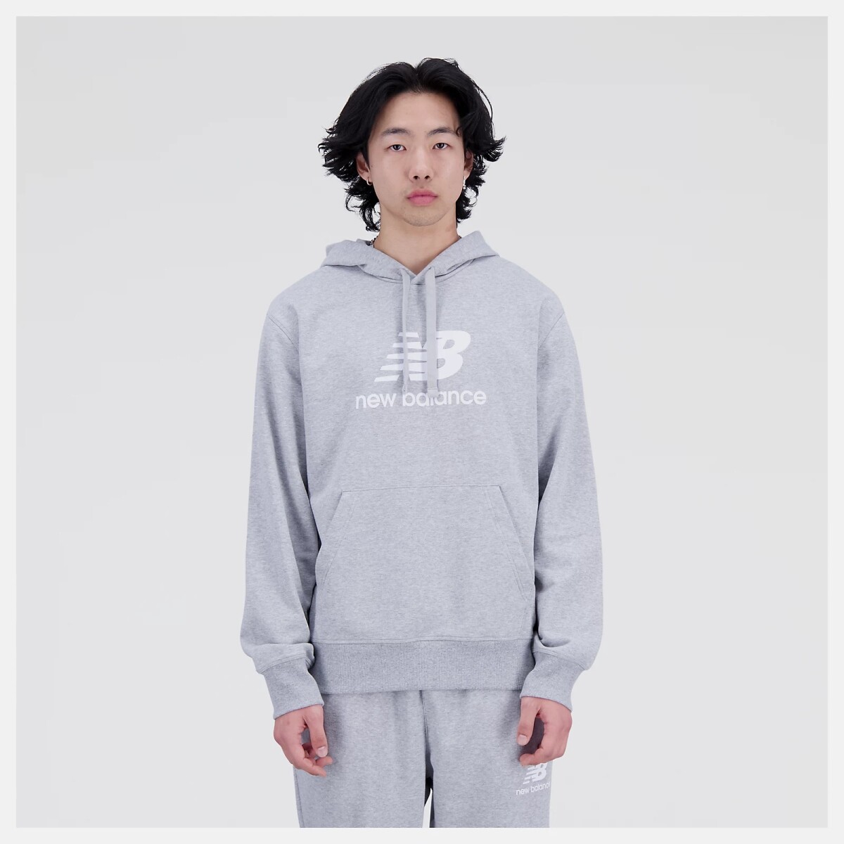 Canguro New Balance Hombre Essentials Stacked Logo Frech Terry Hoodie Grey - S/C 