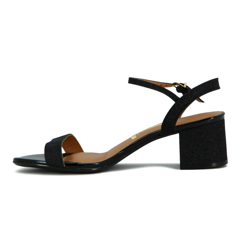 Sandalia Formal Mujer Vizzano Taco Medio Brillosa Negro