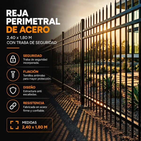 Cerco Reja Perimetral Seguridad Hierro Panel 2,40m x 1,80m Color Negro