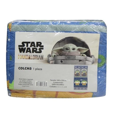 Colcha Infantil Baby Yoda 1 Plaza 100% Microfibra U