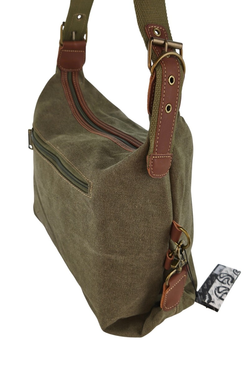 Cartera lona con hebillas verde