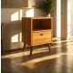 Mesa De Luz Nordica Retro Dormitorio 1 Estantes 1 Cajon Pro Marrón
