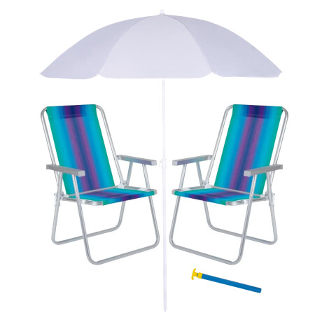 Set Sombrilla + Sillas x2 Alum 120Kg + Saca Arena Playa MOR Verde Agua/violeta