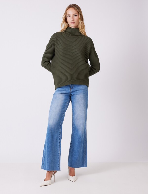 Buzo Acanalado Cuello Alto OLIVA