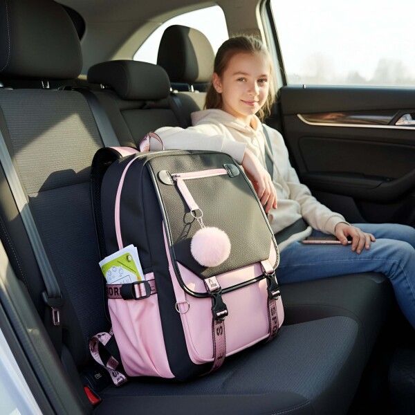 Pack x3 Mochila Kawaii Impermeable Usb Multuso Resistente Variante Color Rosa Negro