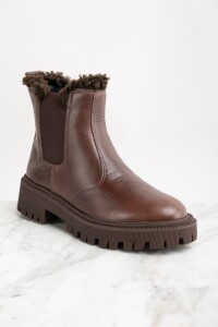 Bota Cuero Con Corderito Cafe