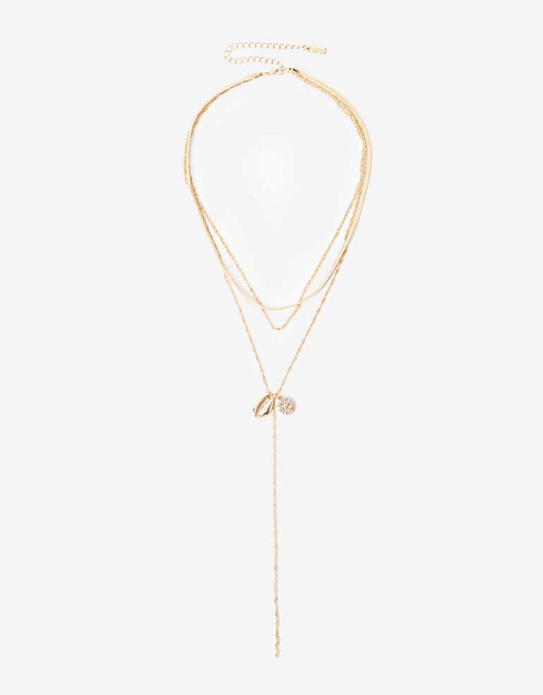 Collares Largos Strass Collar Corbatero Dijes Strass - Dorado