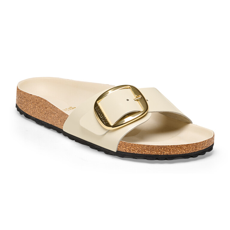 Sandalia Madrid Big Buckle Natural Leather Pantent Estrecho Crudo