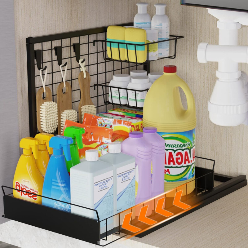 Escurridor Organizador De Platos Cocina Bandeja Extraible Negro