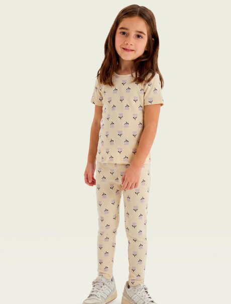 CALZA BÁSICA CON ESTAMPADO EN TELA ACANALADA BEIGE