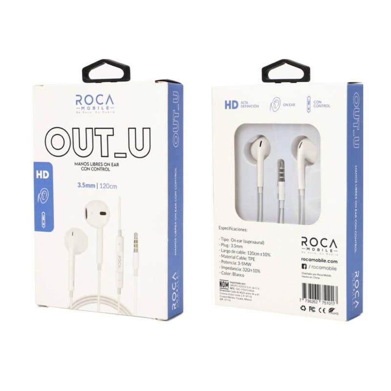 Auriculares Cableado Jack Manos Libres Roca Color Blanco Color Blanco