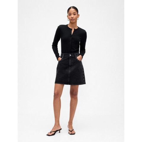 V-DENIM MINI STUD SKIRT BLACK WASH