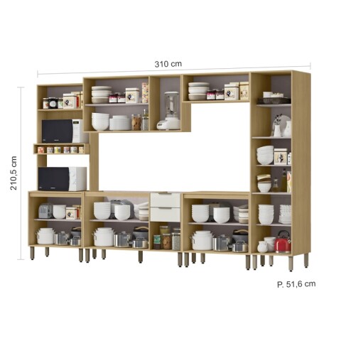 Kit de Cocina Modular Completo Gloria Mdp 15mm Bajo Mesadas - Aeréos - Torre - Panelero - Castaño / Off White Kit de Cocina Modular Completo Gloria Mdp 15mm Bajo Mesadas - Aeréos - Torre - Panelero - Castaño / Off White