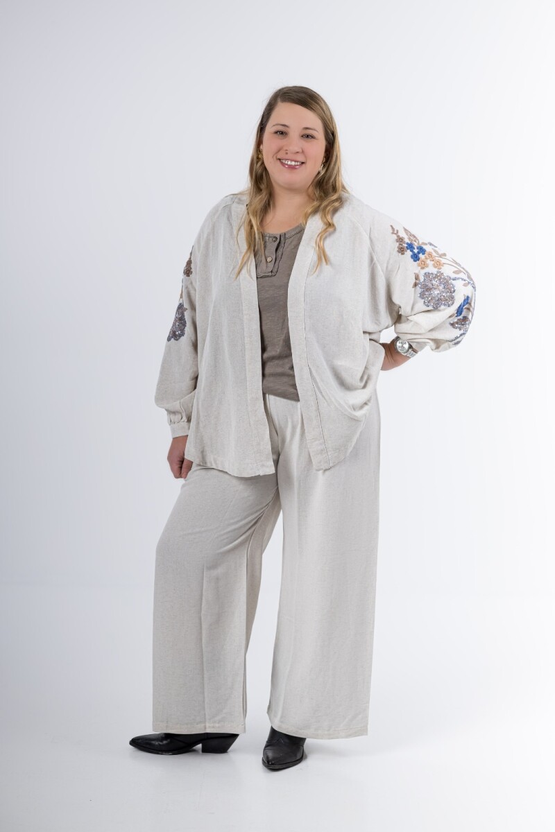 Conjunto de lino ( kimono bordado y palazo) 
