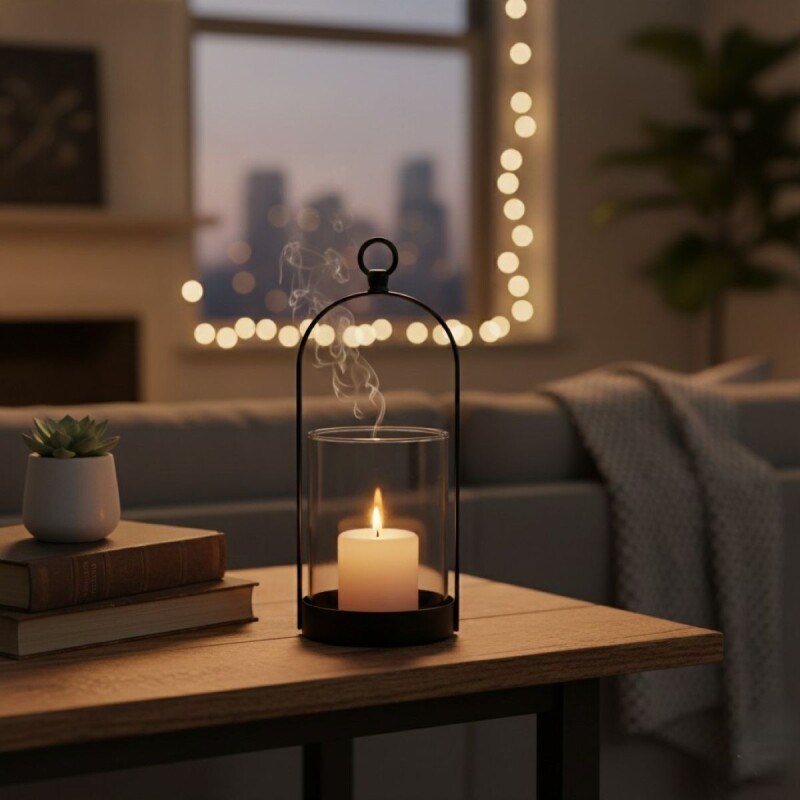 PORTA VELA METAL NEGRO/VIDRIO 10X10X27CM Unica